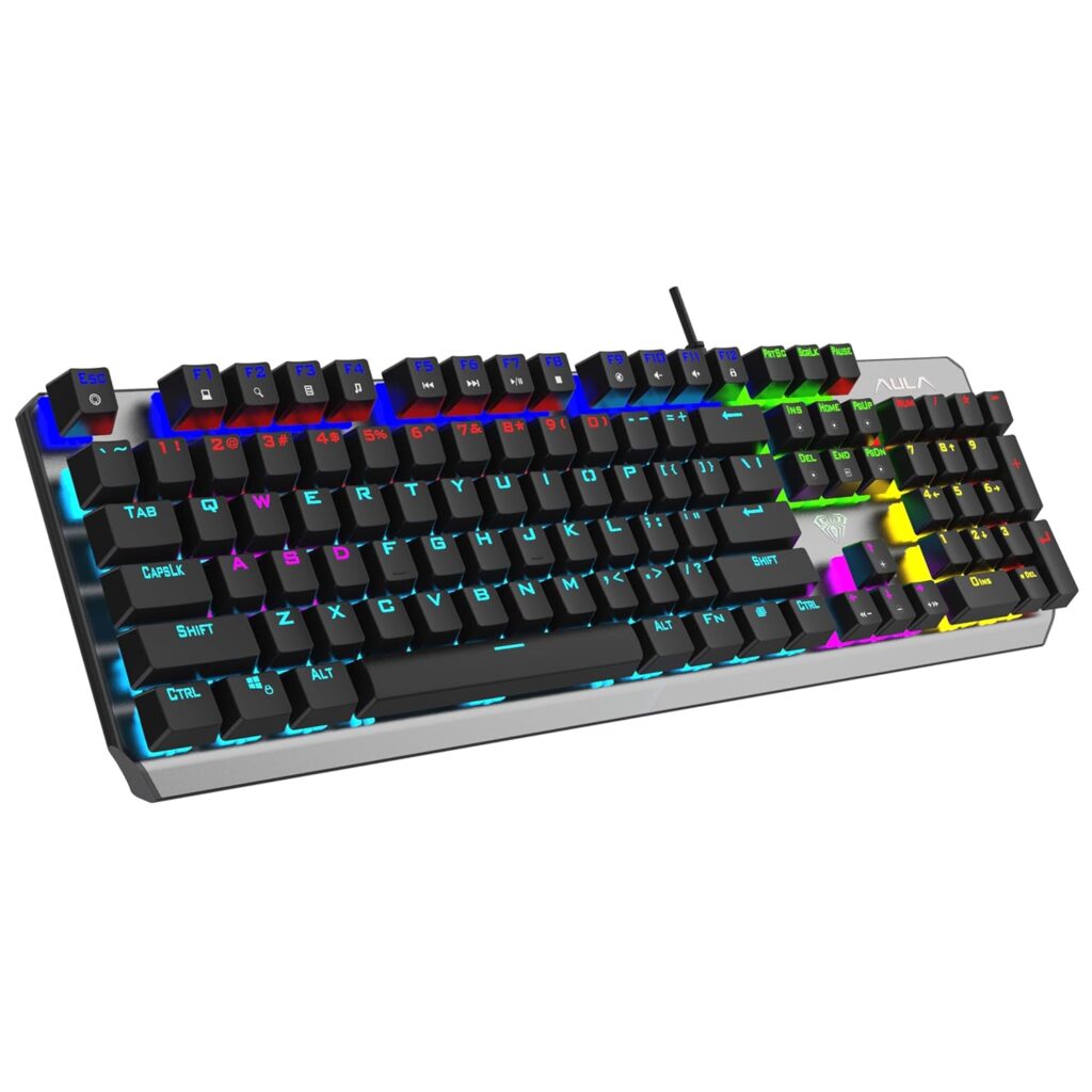 AULA F2066-II USB Full Size Wired Mechanical Gaming Keyboard | Black – Clicky Blue Switches (F2066-II)