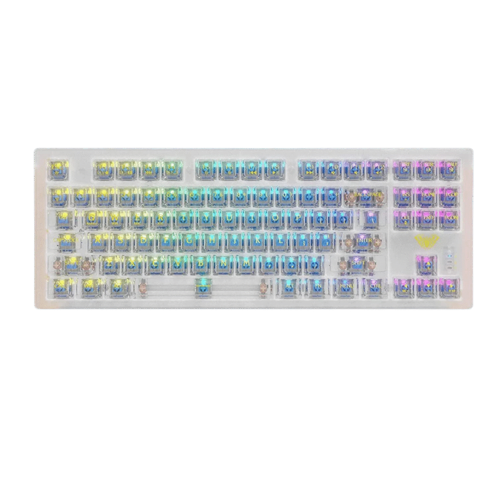 Refurbished AULA F2183 Gaming Mechanical Wireless, Bluetooth, Wired USB Multi-Device Keyboard | White, Blue Switch (R-F2183W)