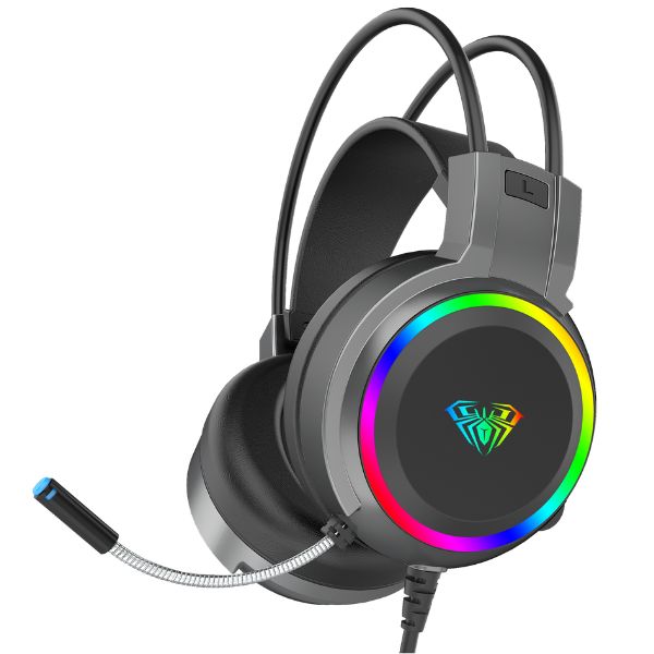 AULA S608 RGB Wired Gaming Headset With Adjustable Mic (Black)