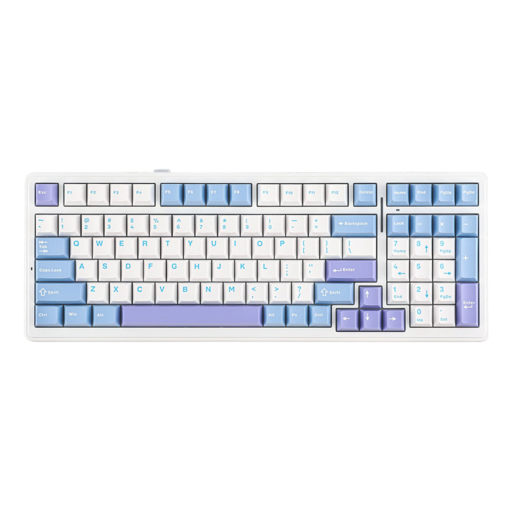 Refurbished AULA F99 Three Mode Mechanical Gaming Keyboard Blue+White, Gray wood Switch (R-F99UWW)