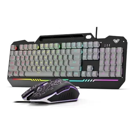 AULA T102 Wired Gaming Keyboard and Mouse Combo | Black Panel Grey Keycaps(T102Gr)