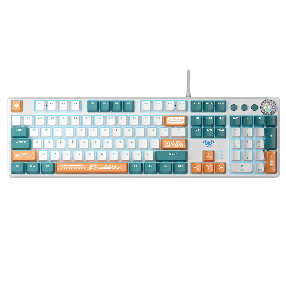 Refurbished Aula F2088Pro Wired Mechanical Keyboard White+Orange+Blue | Blue Switch (R-F2088Pro WOB)