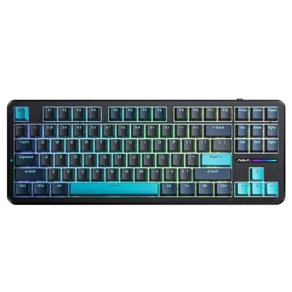 Refurbished AULA F87 3in1 Mechanical Keyboard Blue+Black+Cyan Graywood Switch (R-F87CW)