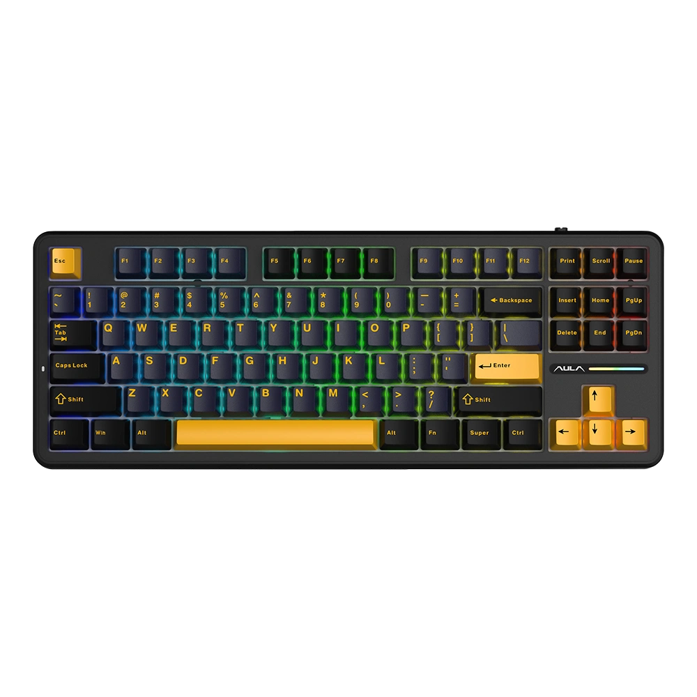 Refurbished Aula F87 Three Mode Mechanical Gaming Keyboard | Thunder Black, Graywood Switch (R-F87TBW)