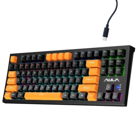 AULA F3032 Wired RGB Backlight Mechanical Gaming Keyboard | Orange + Black, Red Switch (F3032OBRd)