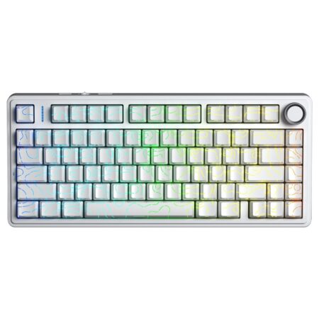 AULA F75 75% Side Engraved Tri Mode TKL 80 Keys Wireless Mechanical Gaming Keyboard With Knob | White Contour - Star Vector Switches (F75WCS)
