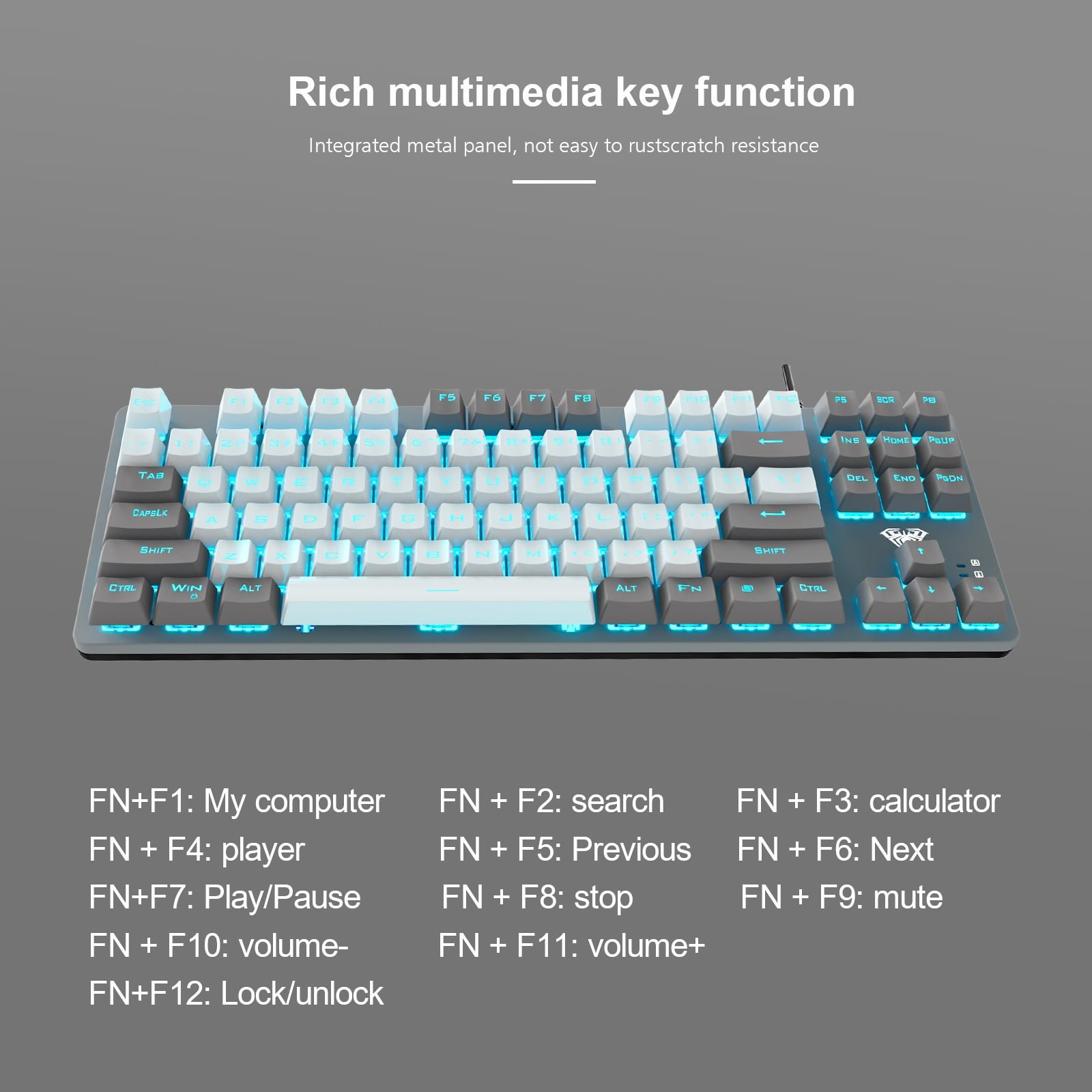 5 AULA Wired Mechanical Gaming Keyboard F3287 – Grey White