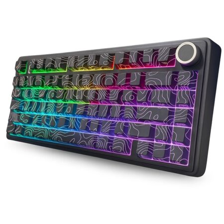 AULA F75 75% Side Engraved Tri Mode TKL 80 Keys Wireless Mechanical Gaming Keyboard With Knob | Black Contour - Star Vector Switches (F75BCS)