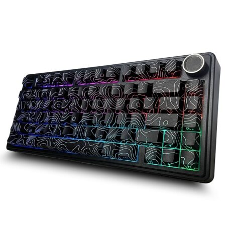 AULA F75 75% Side Engraved Tri Mode TKL 80 Keys Wireless Mechanical Gaming Keyboard With Knob | Black Contour - Star Vector Switches (F75BCS)