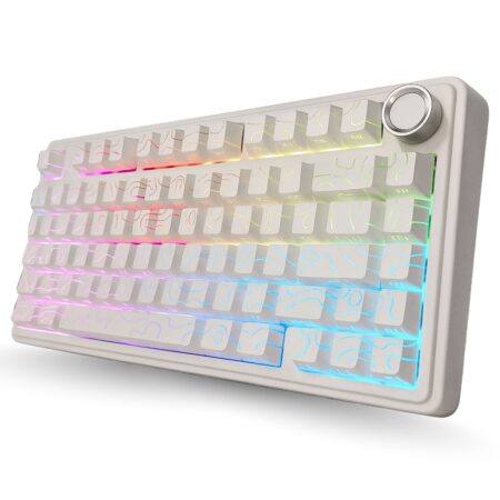 AULA F75 75% Side Engraved Tri Mode TKL 80 Keys Wireless Mechanical Gaming Keyboard With Knob | White Contour - Star Vector Switches (F75WCS)
