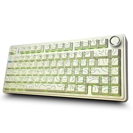 AULA F75 75% Side Engraved Tri Mode TKL 80 Keys Wireless Mechanical Gaming Keyboard With Knob | White Contour - Star Vector Switches (F75WCS)