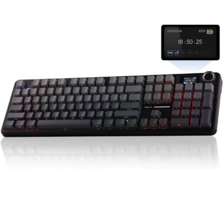 AULA F108PRO Side-Engraved Keycaps Full Size Tri-Mode Wireless Mechanical Gaming Keyboard with Screen & Knob | Gradient Gray, Nimbus Switch (F108ProGrN)