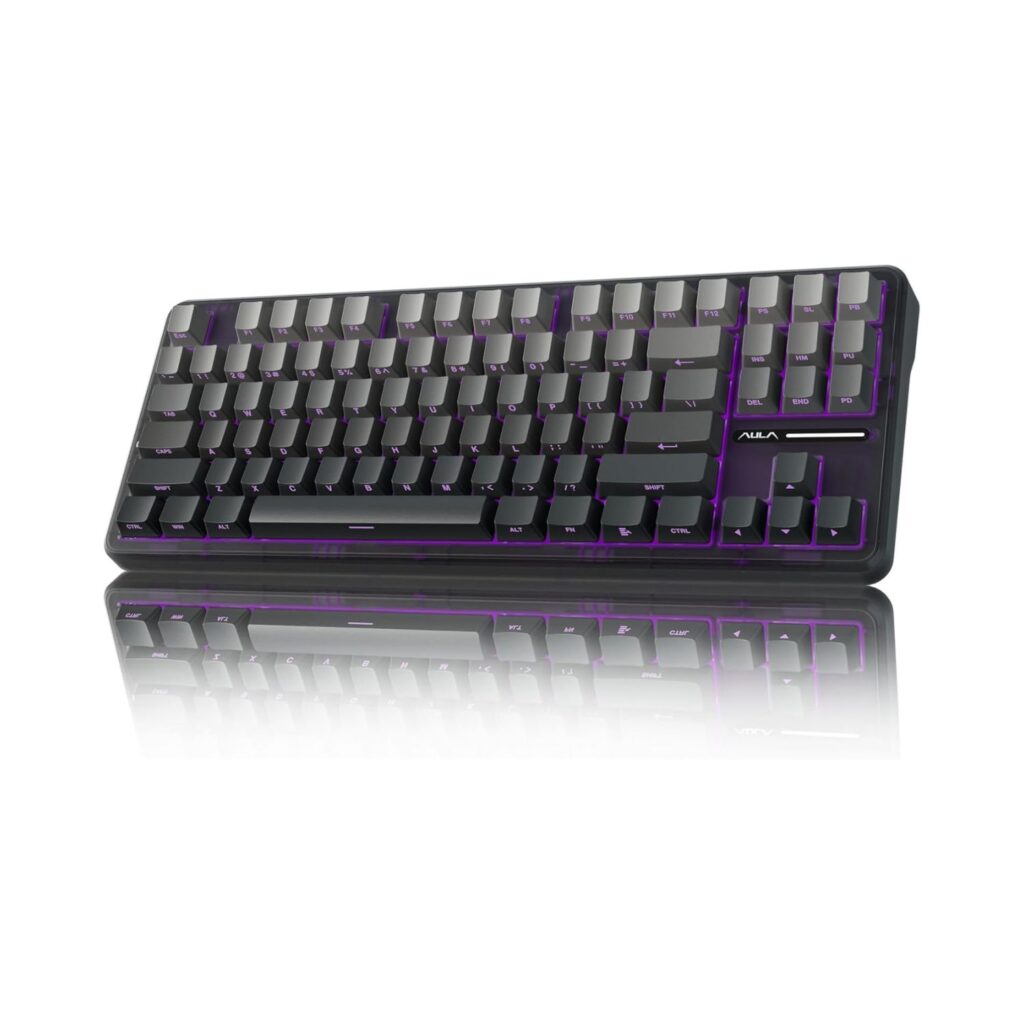 Refurbished AULA F87 Side Engraved Keycaps Tri-Mode Mechanical Gaming Keyboard | Gradient Gray, Space Crystal Switch (R-F87GrC)