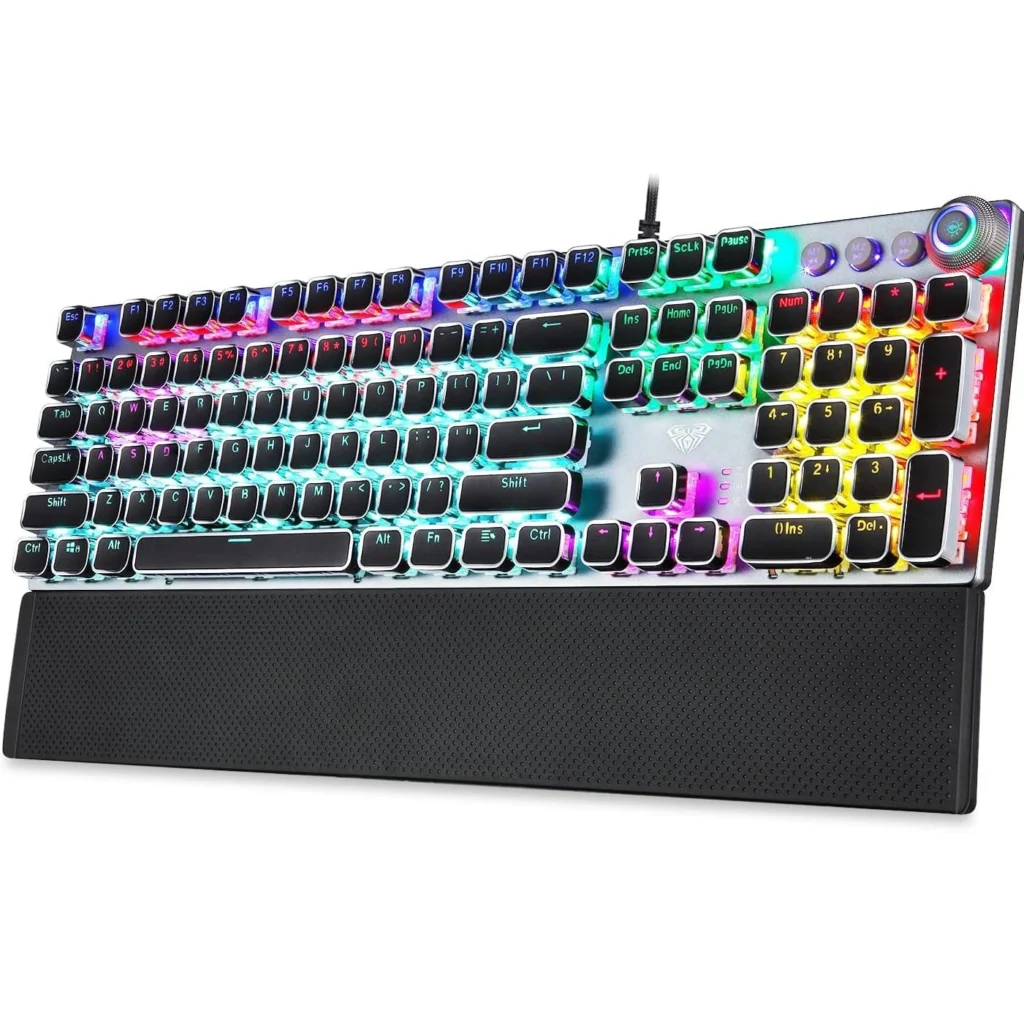 Refurbished AULA F2088 RGB Wired Mechanical Gaming Keyboard With Knob | Black, Blue Switch (R-F2088B)