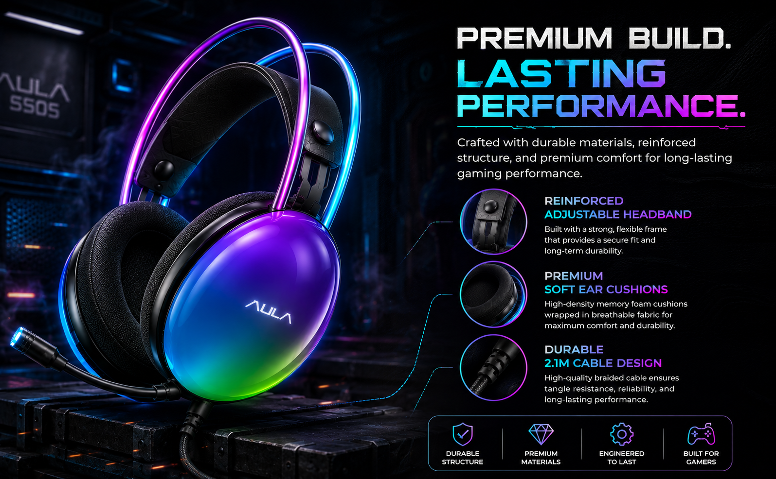 aula s505 wired gaming headset with mic