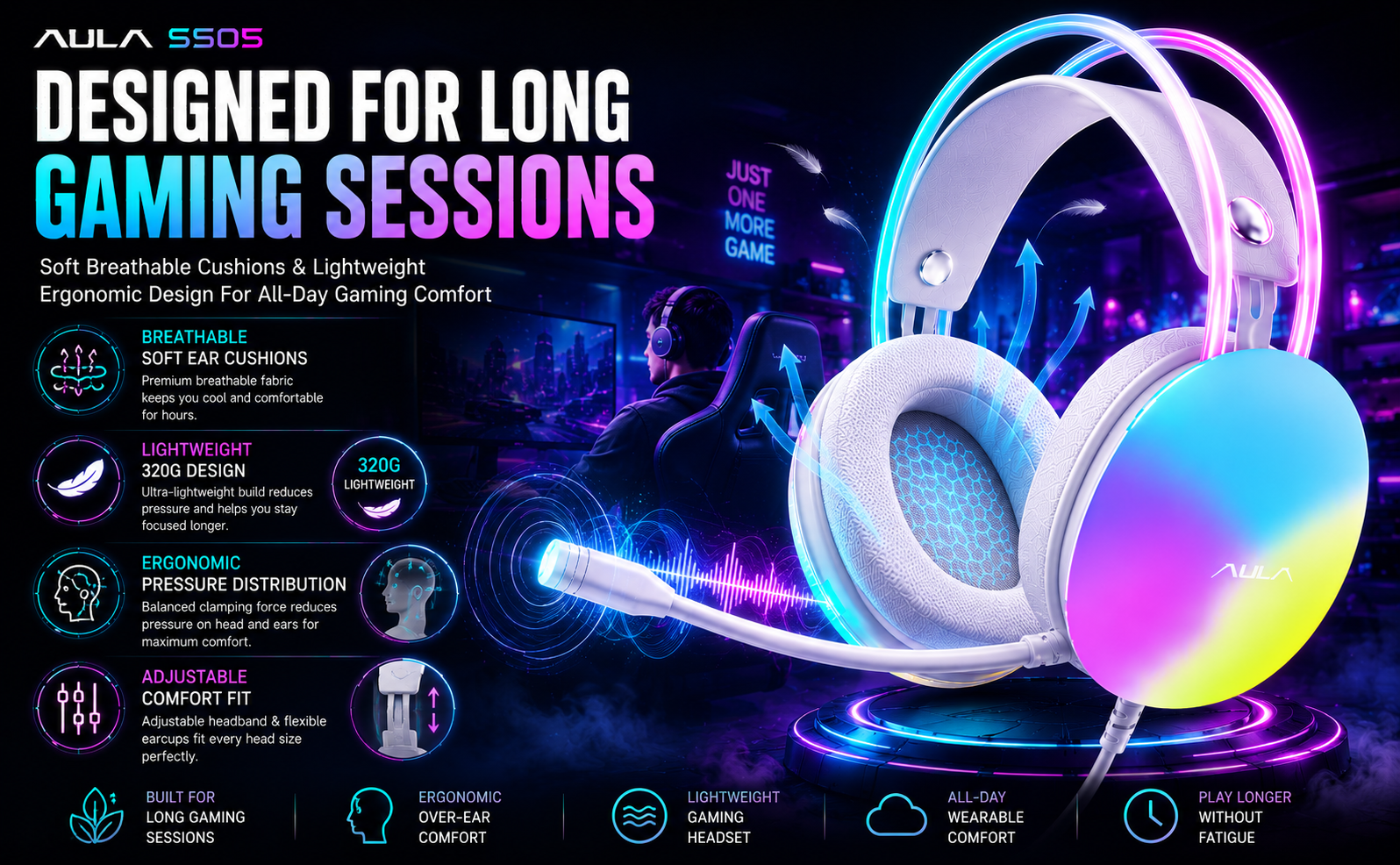 aula wired gaming headphone