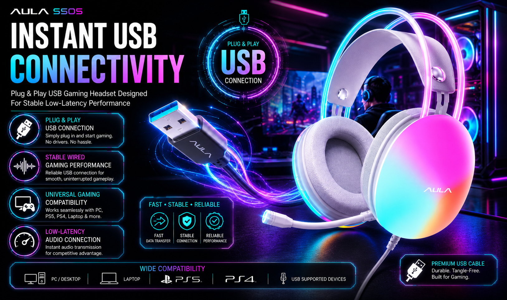 rgb gaming headphone with mic