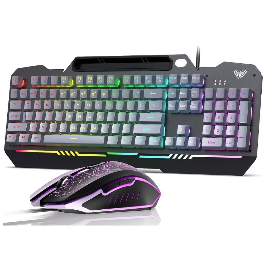 AULA T102 Full Size Wired Membrane Gaming Keyboard and Mouse Combo | Black Panel, Grey Keycaps (T102Gr)