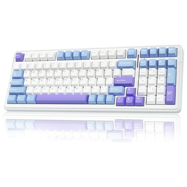 Refurbished AULA F99 Tri-Mode (2.4G/Wired/BT) Hot Swappable RGB Wireless Full Size Mechanical Gaming Keyboard | Blue White, Crescent Switch (R-F99UWCr)