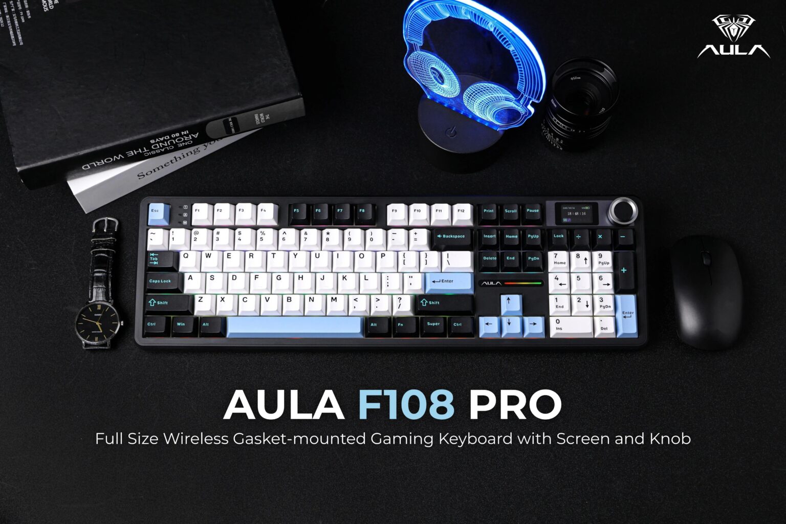 AULA F108Pro 3 in 1 (2.4G/BT/Wired) Full Size Wireless RGB Mechanical ...