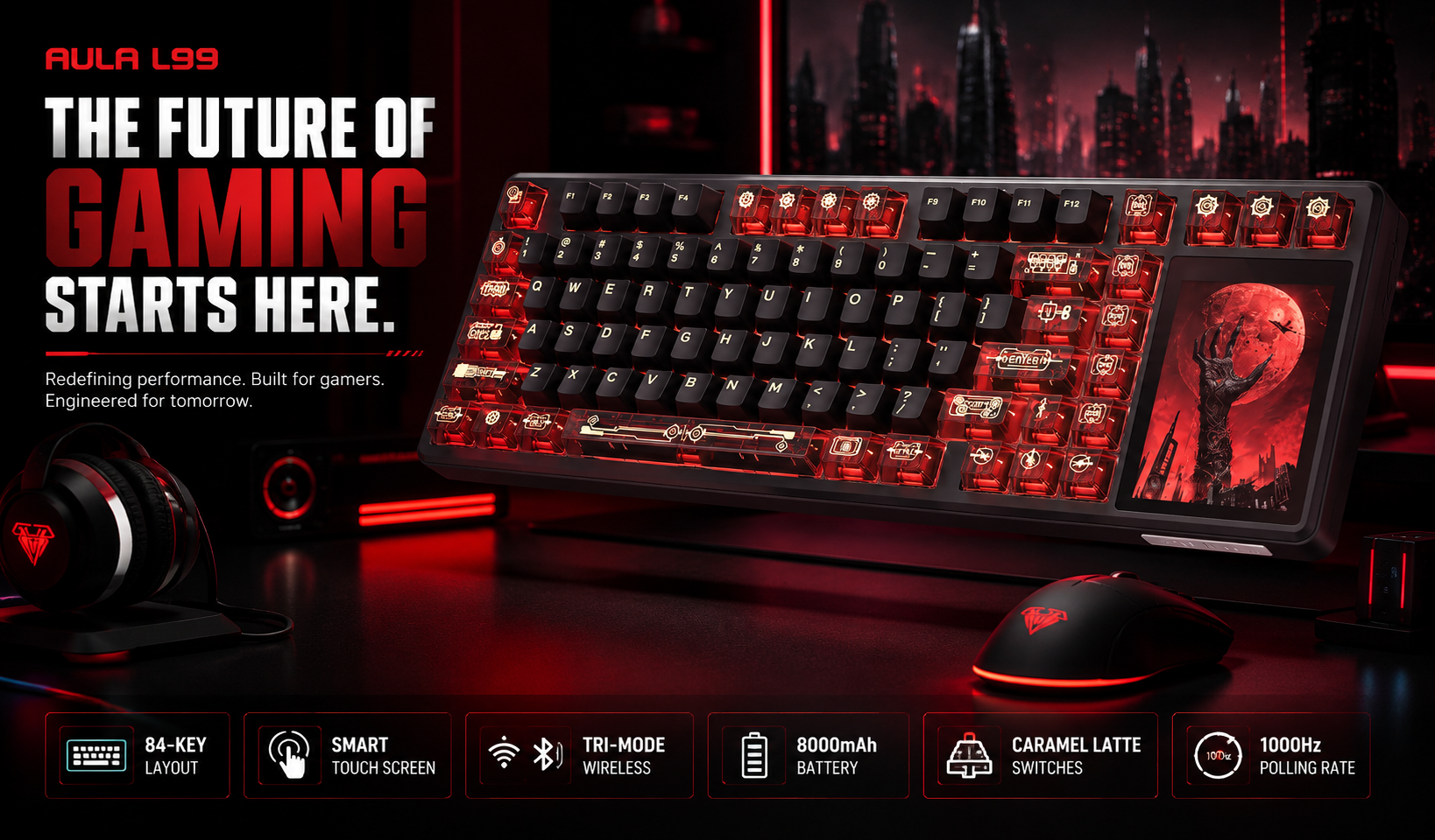 full size wireless mechanical gaming keyboard with screen